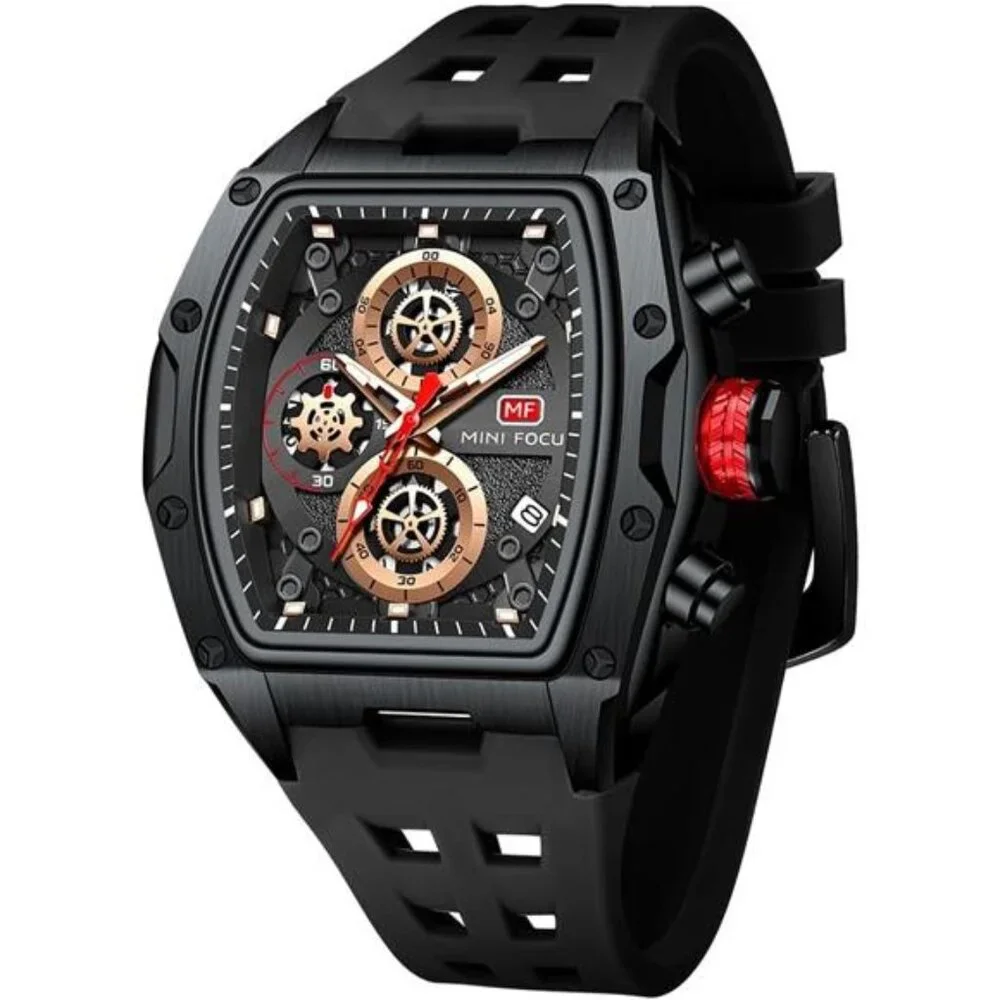 Mens Casual Wrist Watch Chronograph Waterproof Luminous Silicone Band Watch